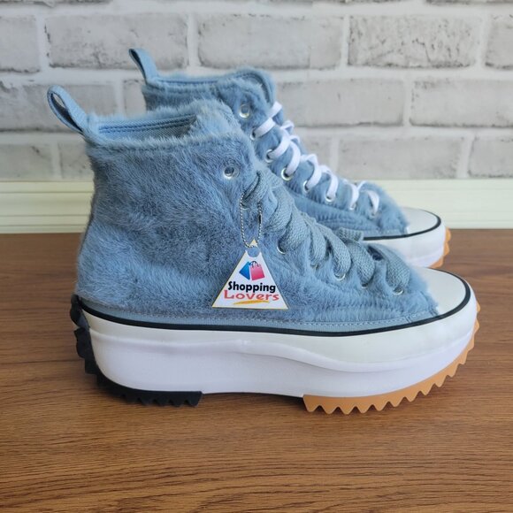 ❤️Converse Run Star Hike Hi Platform Faux Fur 6.5 Men Shoes Sneaker Blue A13381C - Picture 1 of 10